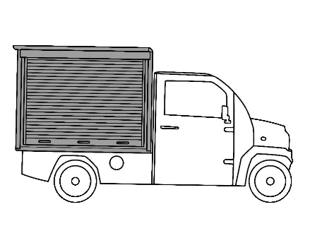 Vecturo Elektrokleintransporter mit Kastenaufbau und platzsparendem Rolltor